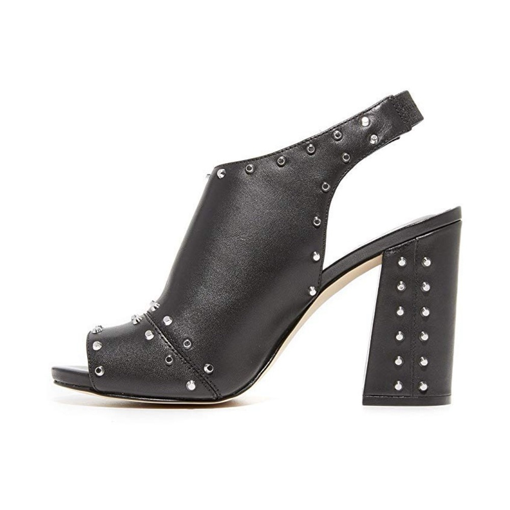 NWT Michael Kors Black Leather Studded Block Heels - Picture 14 of 14